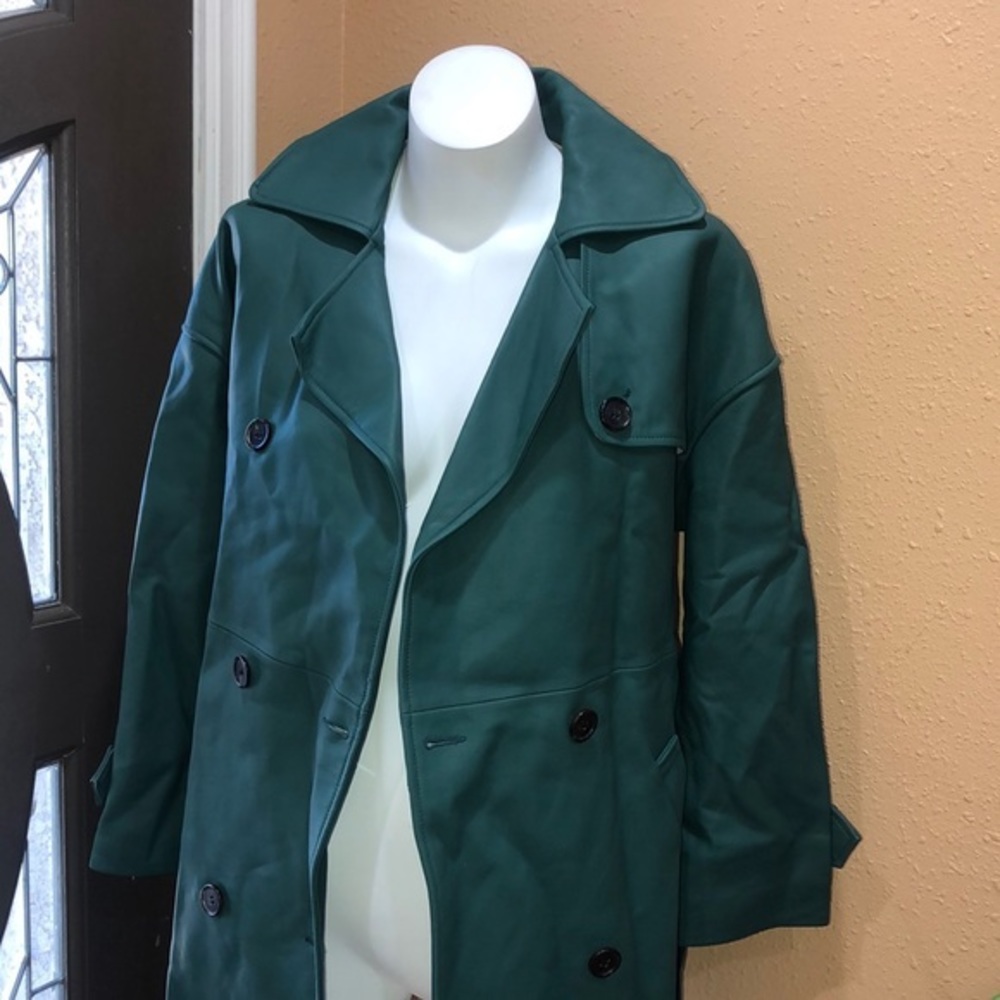 Forest Green Trench Coat - Classic Women's Outerwear - Picture 3 of 4